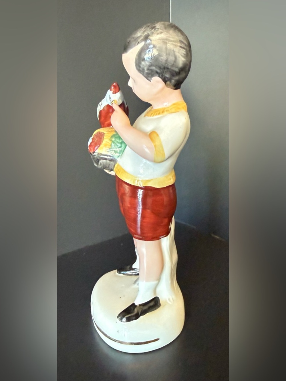 Antique German Porcelain Boy w Bird Parrot Figurine 6.5” - Picture 4 of 7